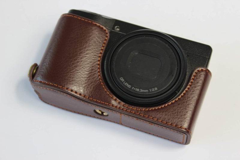 BolinUS Ricoh GR III Case, BolinUS Handmade Genuine Real Leather Half Camera Case Bag Cover for Ricoh GR III Bottom Opening Version + Hand Strap (Coffee) - Image 2